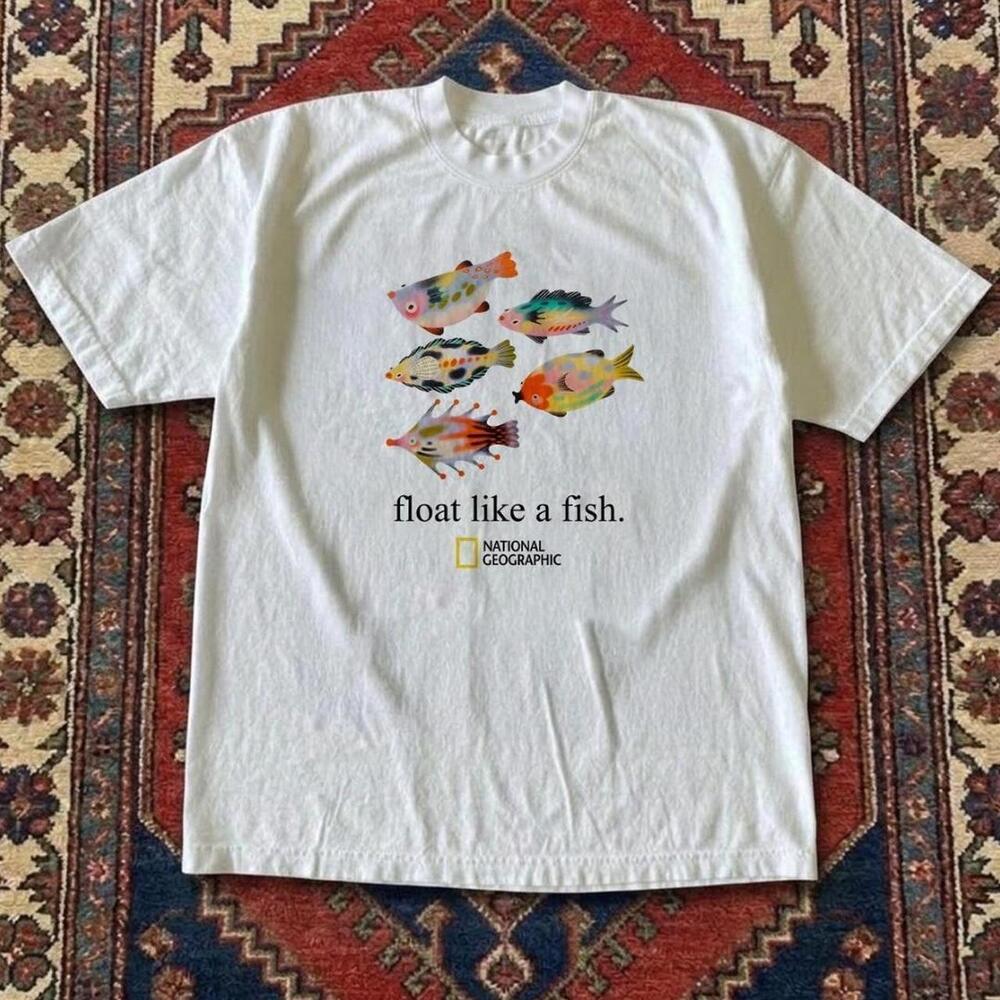 Gildan Men White T-Shirt, Float Like A Fish National Geographic